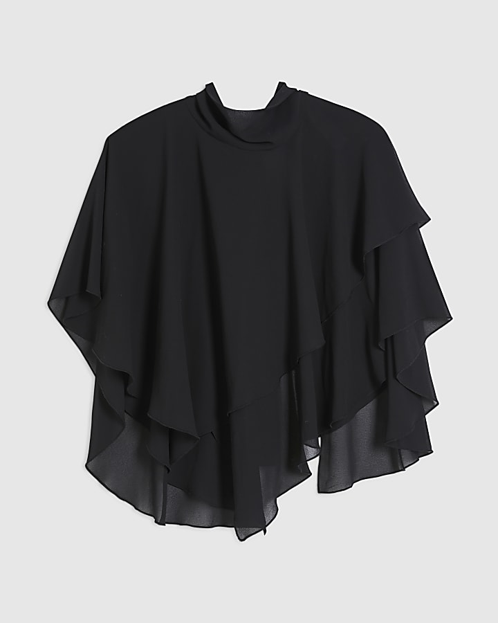 Black High Neck Ruffle Cape