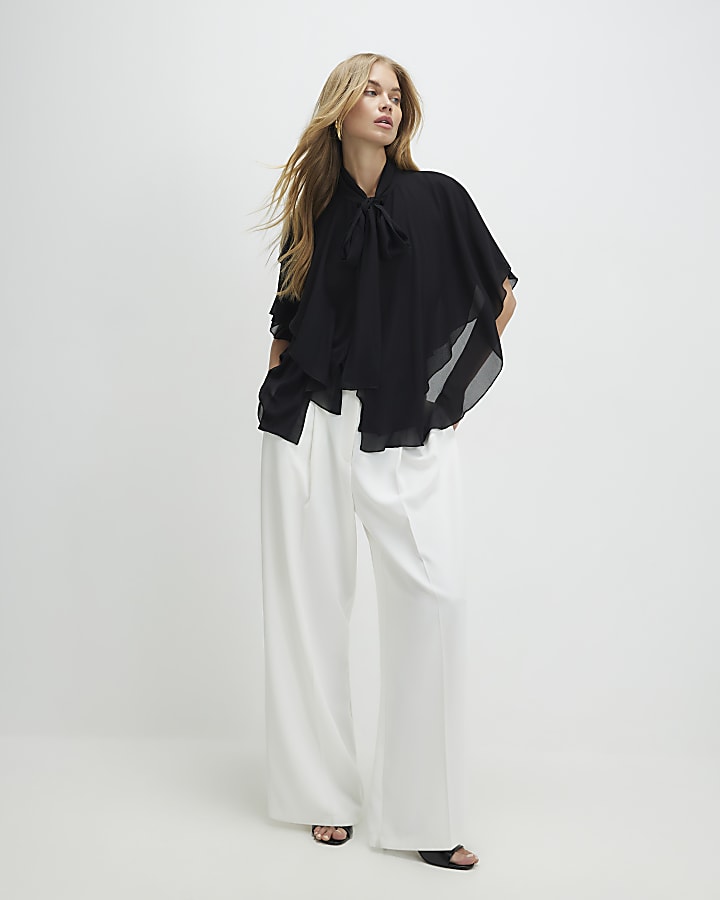 Black High Neck Ruffle Cape