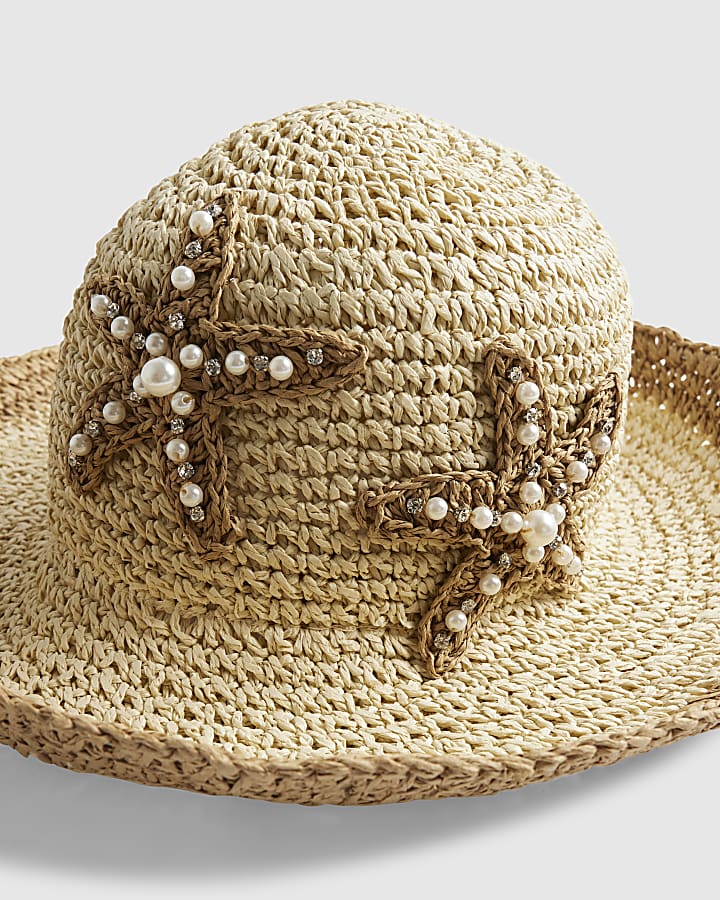 Brown Star Fish Beaded Bucket Hat