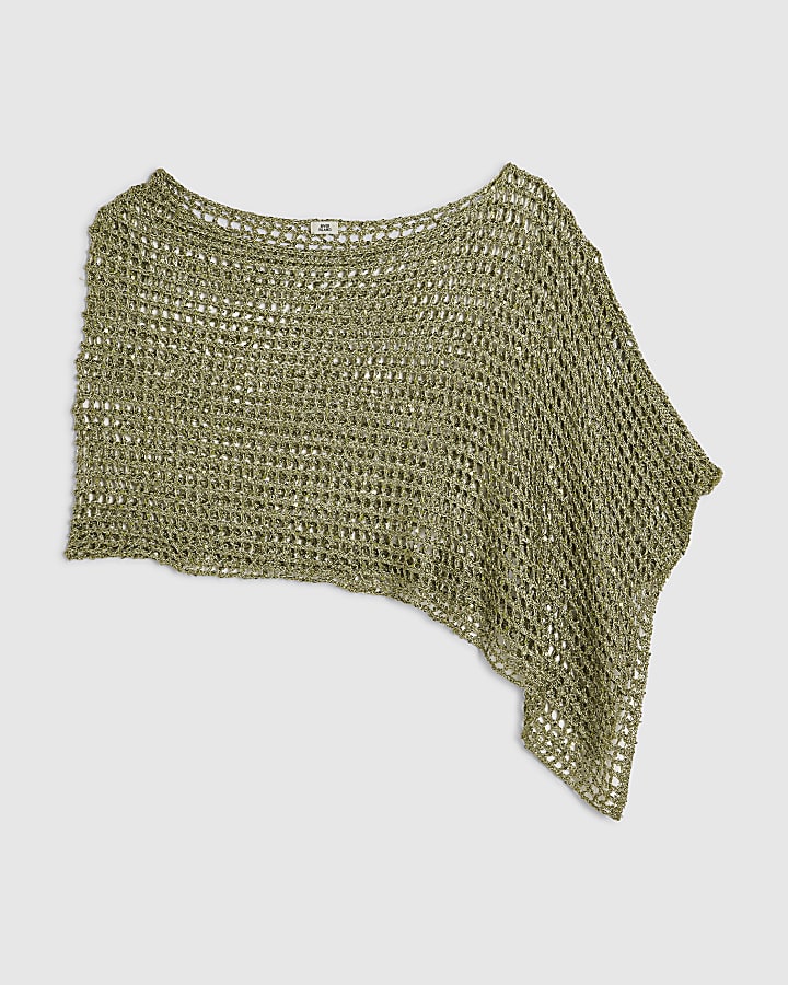 Green Open Knit Asymmetric Cape