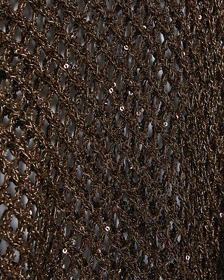 Brown Open Knit Asymmetric Cape