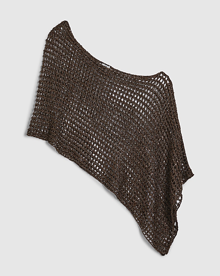 Brown Open Knit Asymmetric Cape