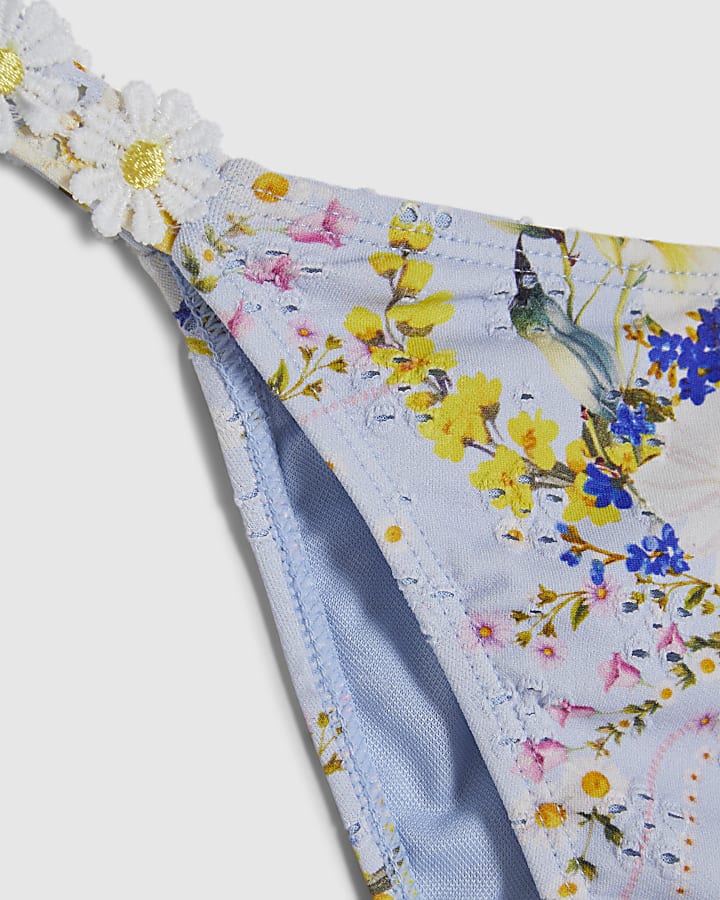 Blue Daisy Print Bikini Bottoms