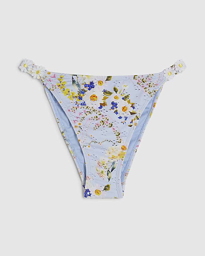 Blue Daisy Print Bikini Bottoms