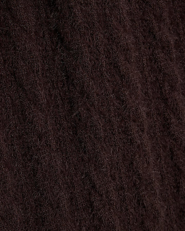 Brown Long Sleeve Cable Knit Fitted Top