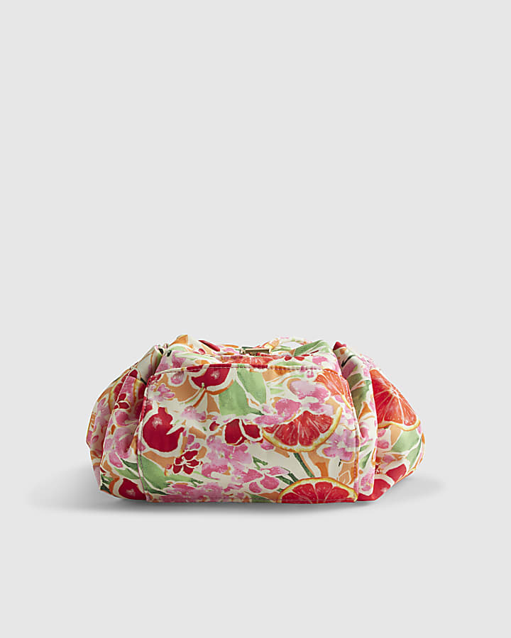 Orange Fruity Floral Scrunch Flat Lay