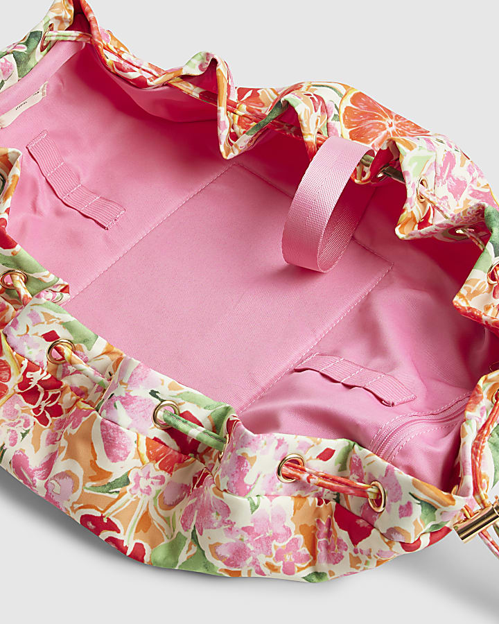 Orange Fruity Floral Scrunch Flat Lay