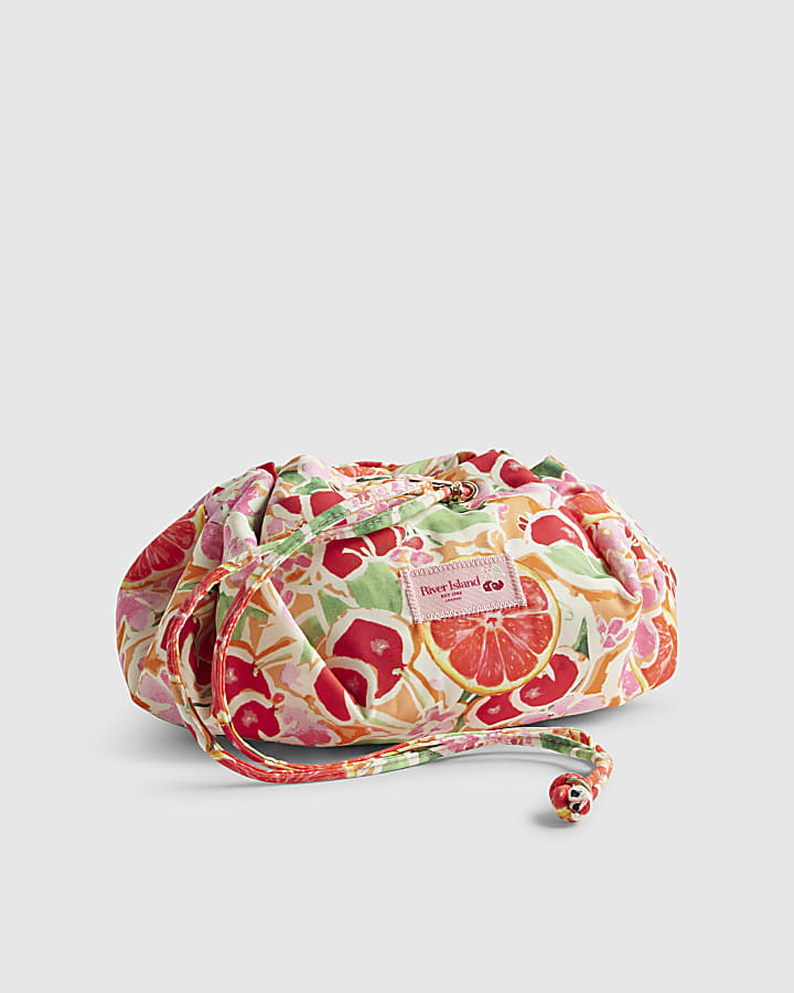 Orange Fruity Floral Scrunch Flat Lay