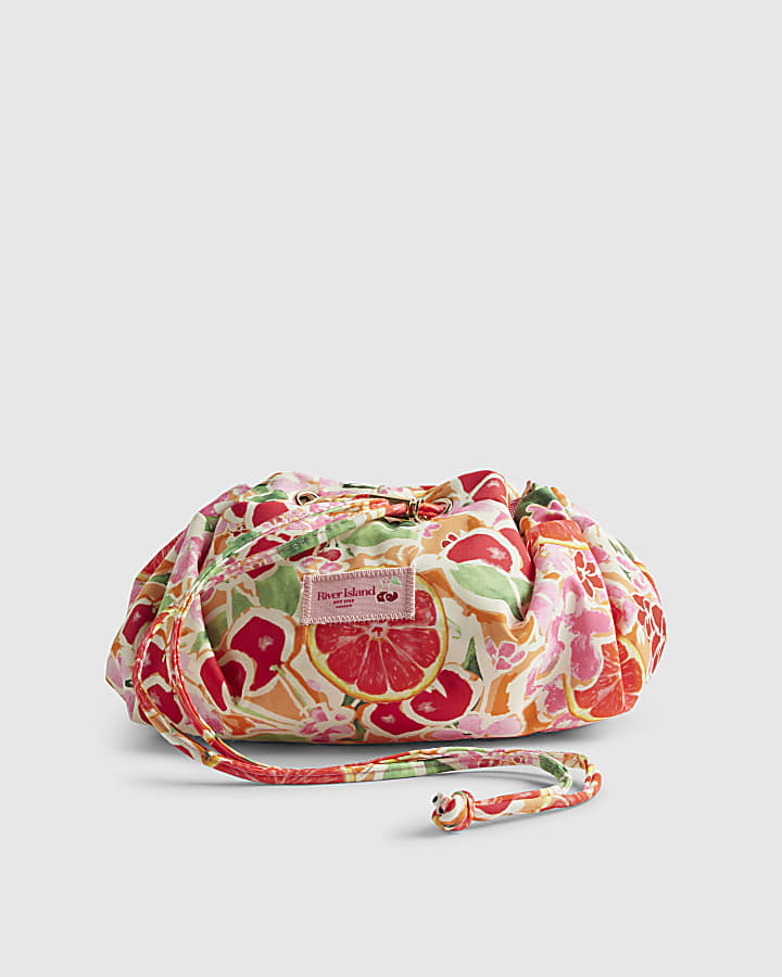 Orange Fruity Floral Scrunch Flat Lay