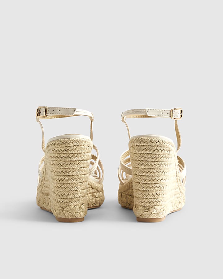 White Caged Wedge Heel Sandals