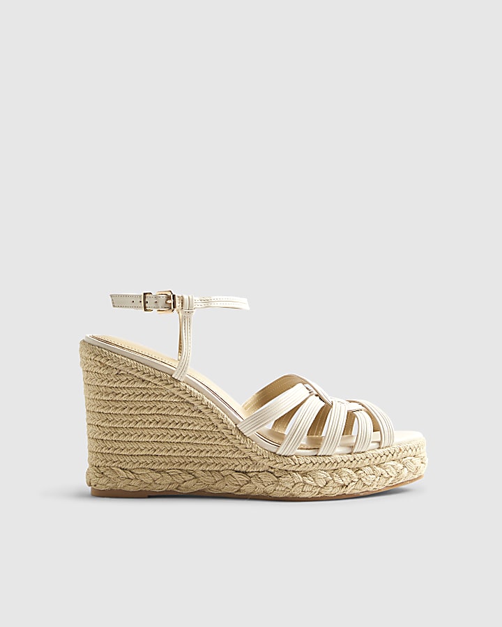 White Caged Wedge Heel Sandals