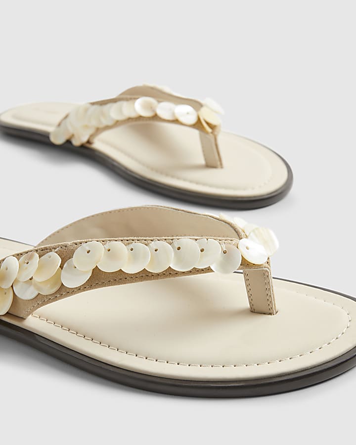 Cream Mother Of Pearl Flip Flops