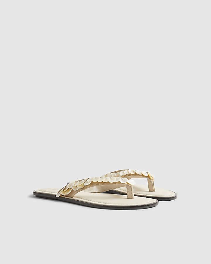 Cream Mother Of Pearl Flip Flops