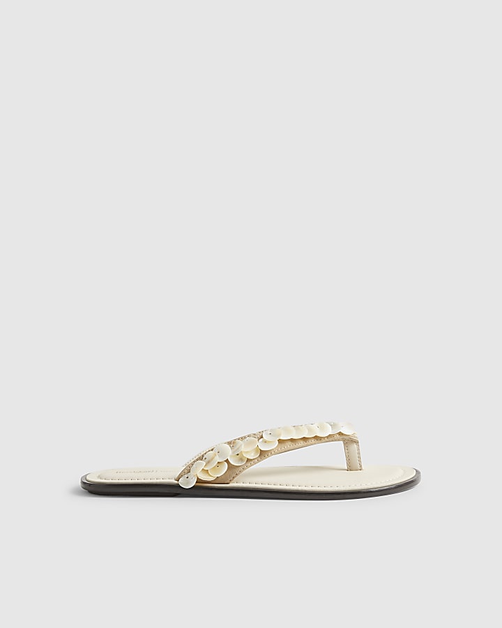 Cream Mother Of Pearl Flip Flops