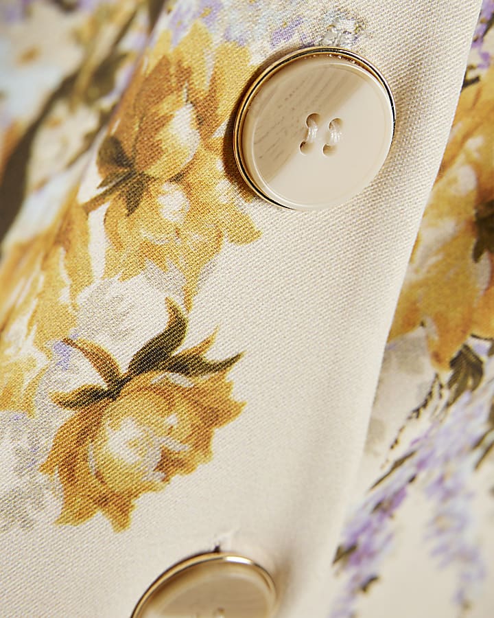 Cream Floral Fitted Waist Coat