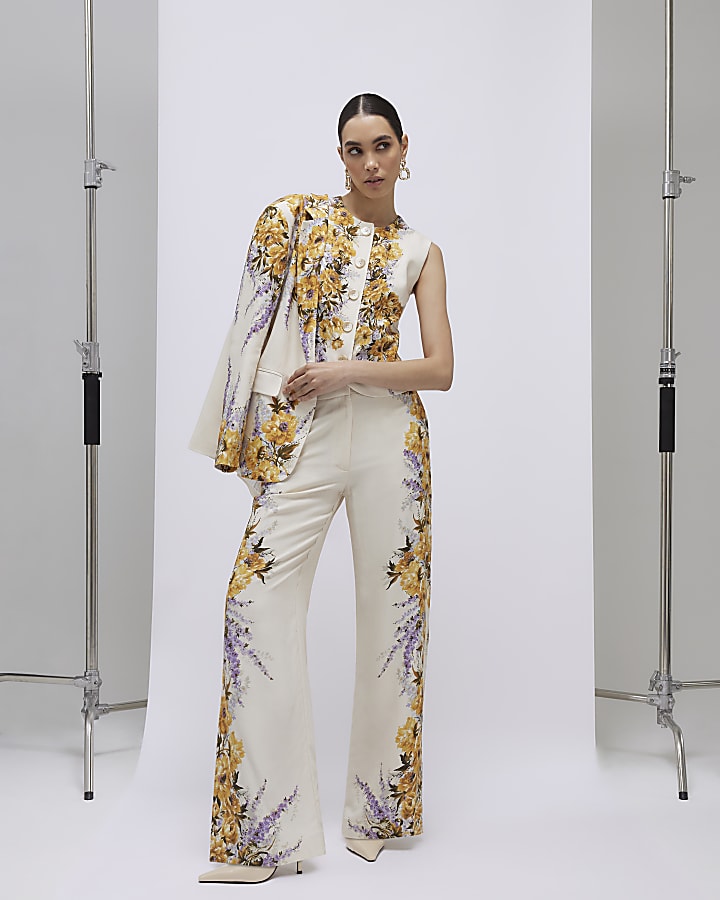 Cream Floral Fitted Waist Coat