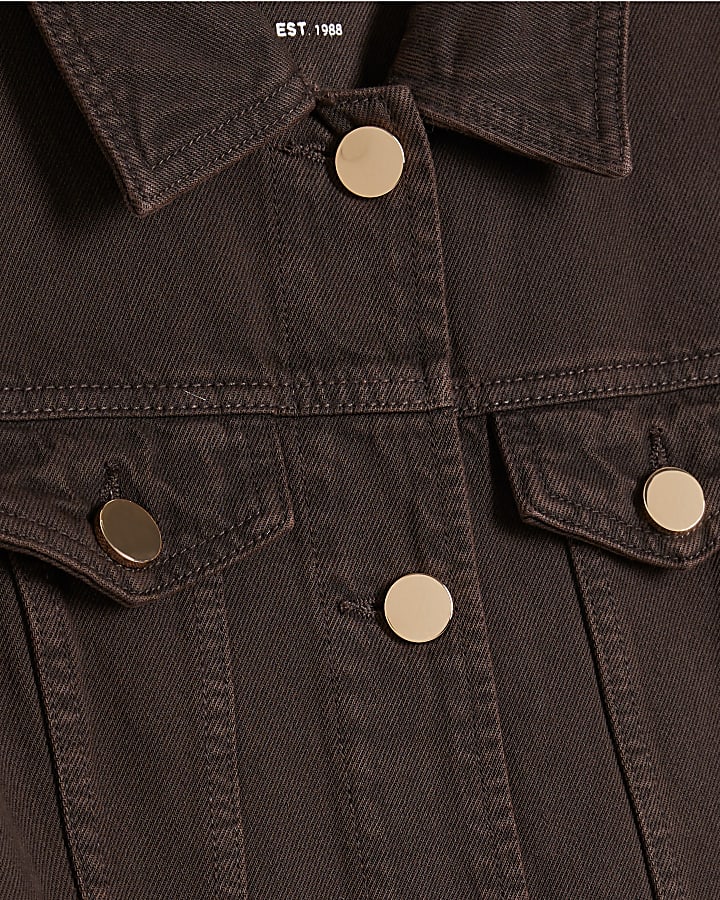 Brown Long Sleeve Button Up Denim Mini Dress