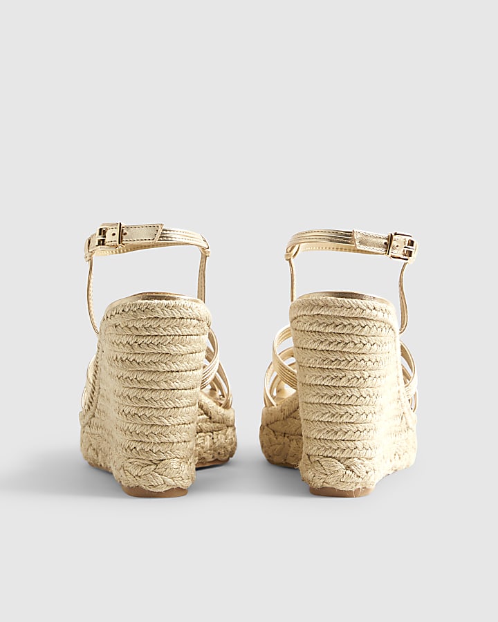Gold Caged Wedge Heel Sandals