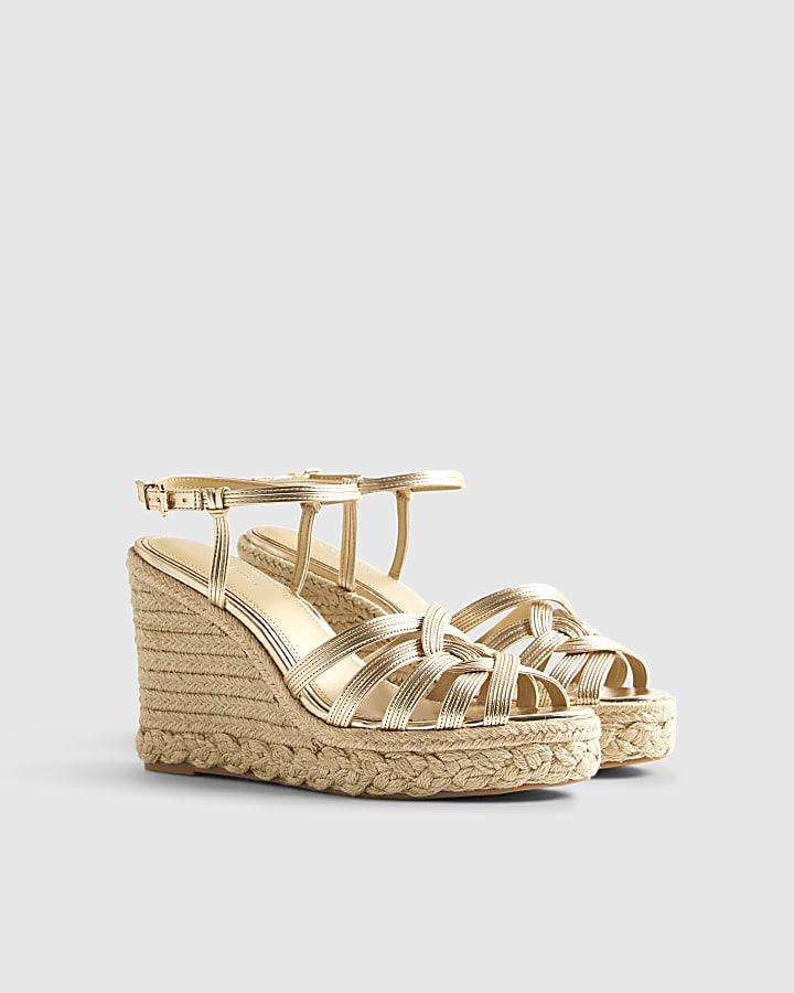 Gold Caged Wedge Heel Sandals
