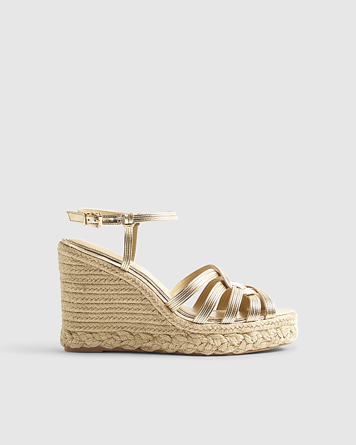 Gold Caged Wedge Heel Sandals