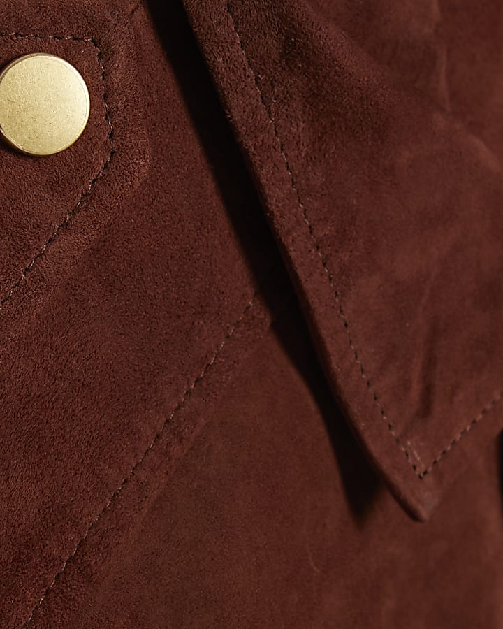 Brown Suede Oversized Bomber Jacket