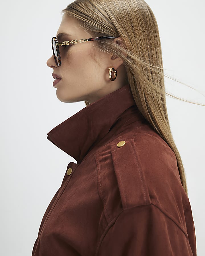 Brown Suede Oversized Bomber Jacket