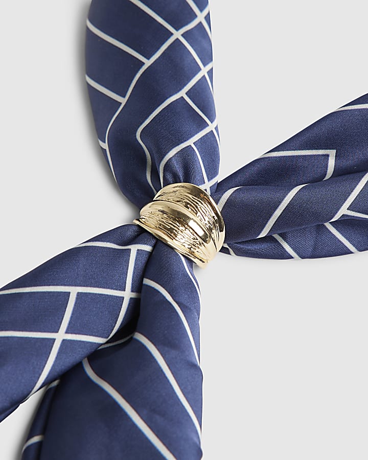 Navy Geometric Stripe Scarf