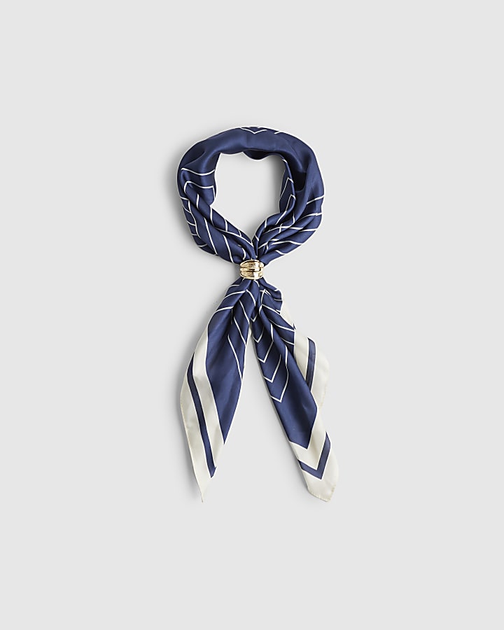 Navy Geometric Stripe Scarf