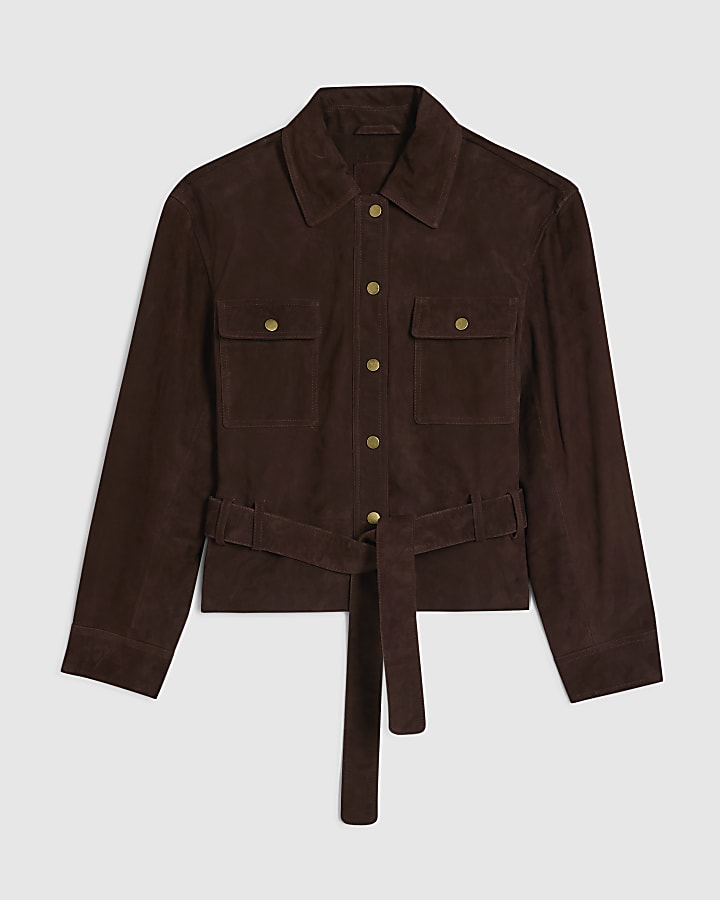 Brown Suede Belted Jacket