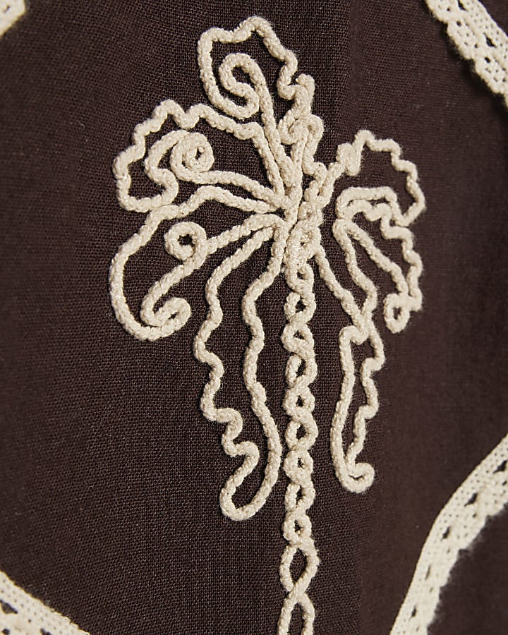 Brown Ebroidered Halter Mini Dress