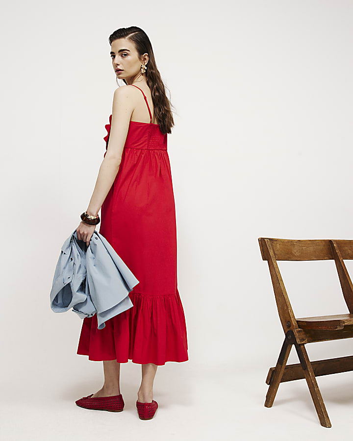 Red 3D Flower Maxi Dress