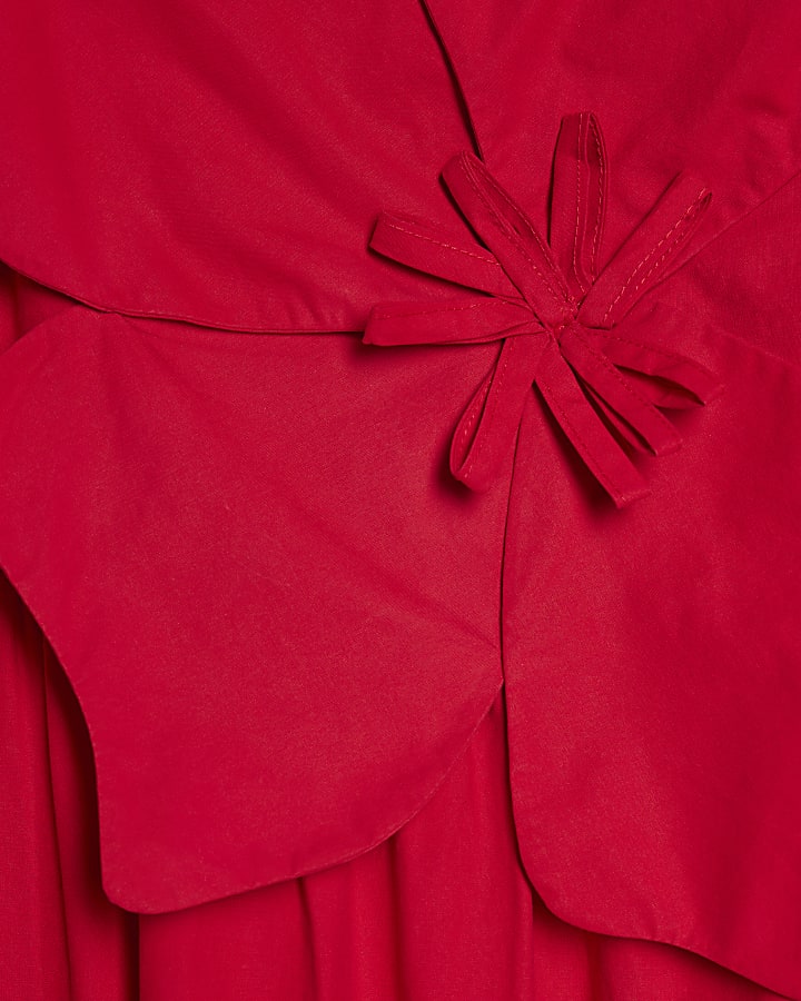 Red 3D Flower Maxi Dress