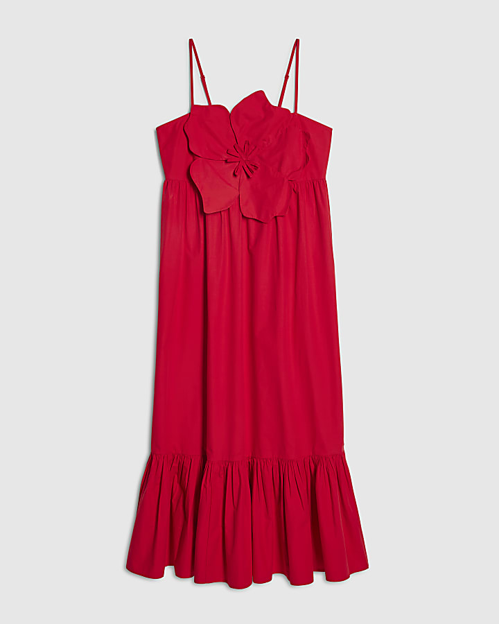 Red 3D Flower Maxi Dress