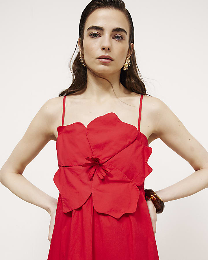 Red 3D Flower Maxi Dress