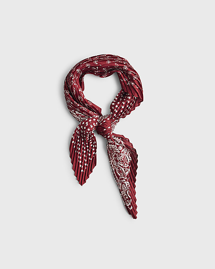 Red Plisse Paisley Print Neck Scarf