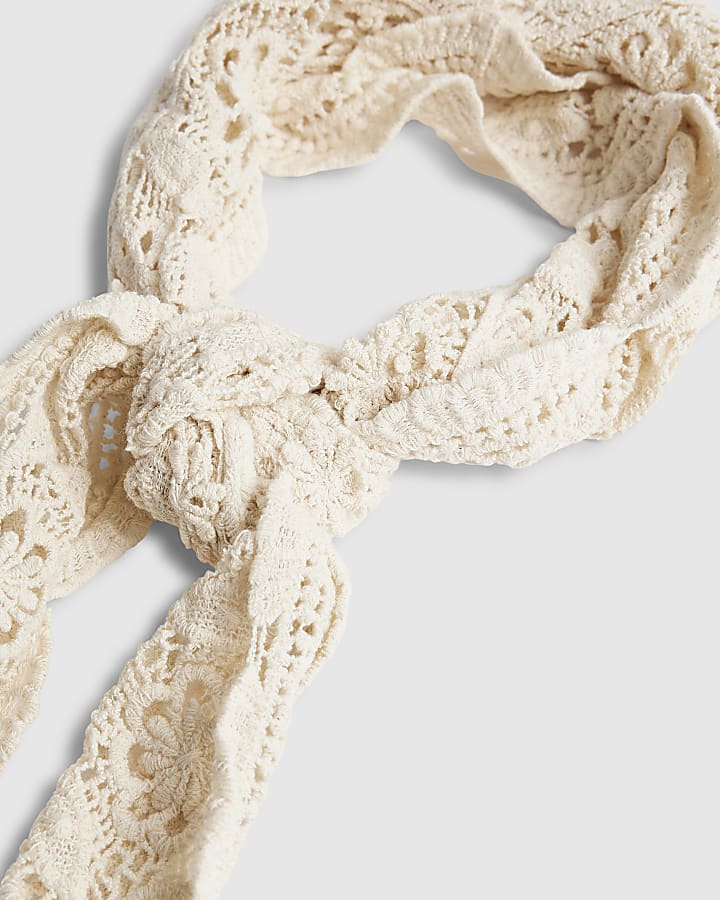 Cream Crochet Triangle Scarf