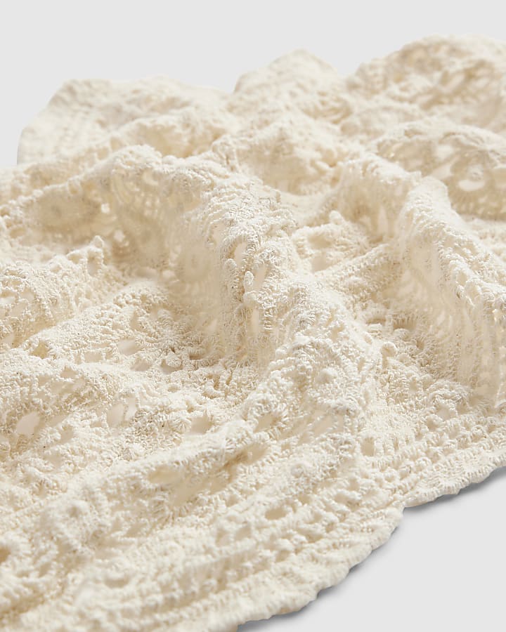 Cream Crochet Triangle Scarf