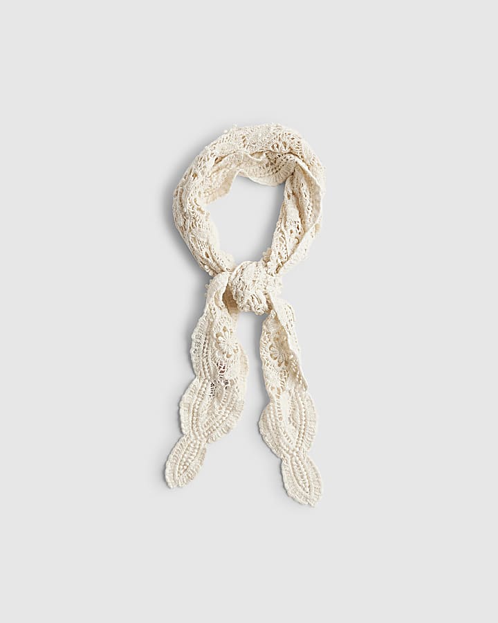 Cream Crochet Triangle Scarf