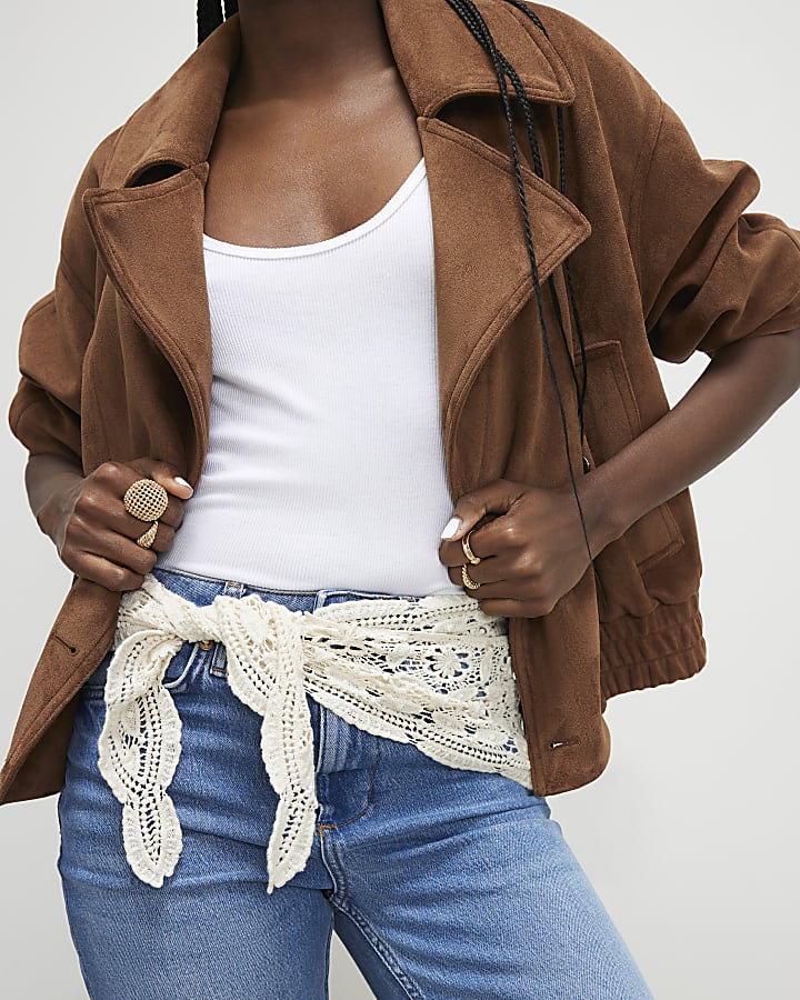 Cream Crochet Triangle Scarf