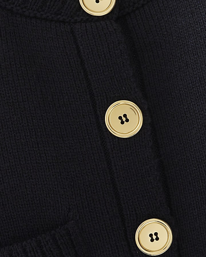 Navy Knitted Long Sleeve Scoop Neck Cardigan