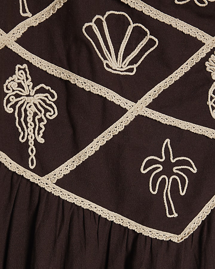 Brown Motif One Shoulder Maxi Dress