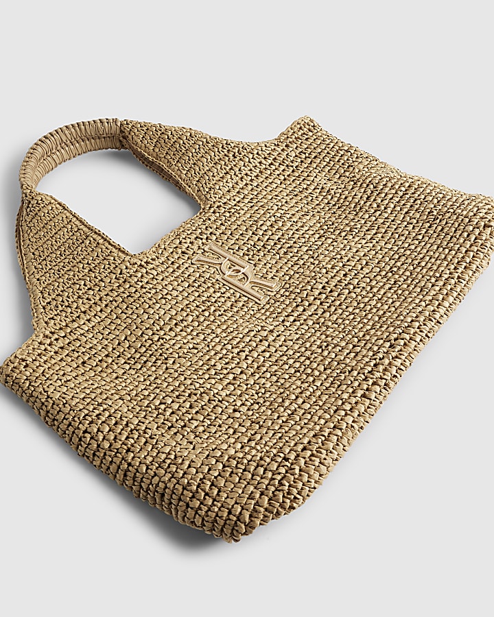 Beige Raffia Shopper Bag