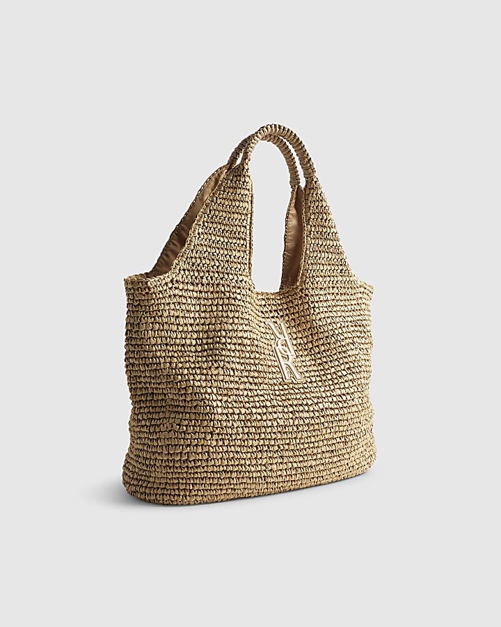 Beige Raffia Shopper Bag