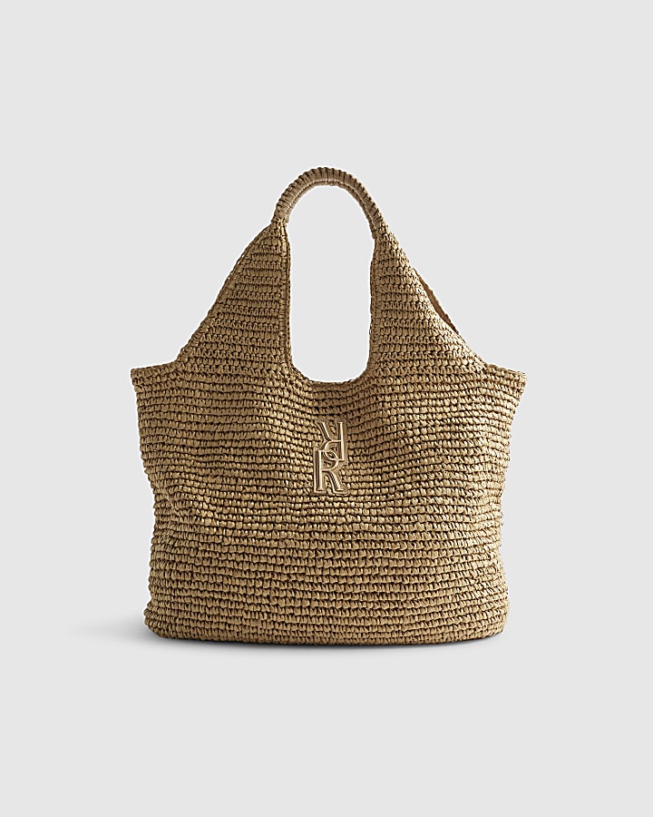 Beige Raffia Shopper Bag
