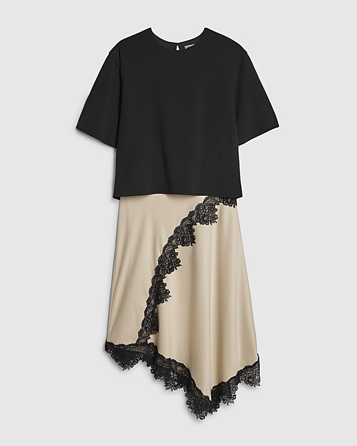 Cream Lace Hybrid T-Shirt Maxi Dress