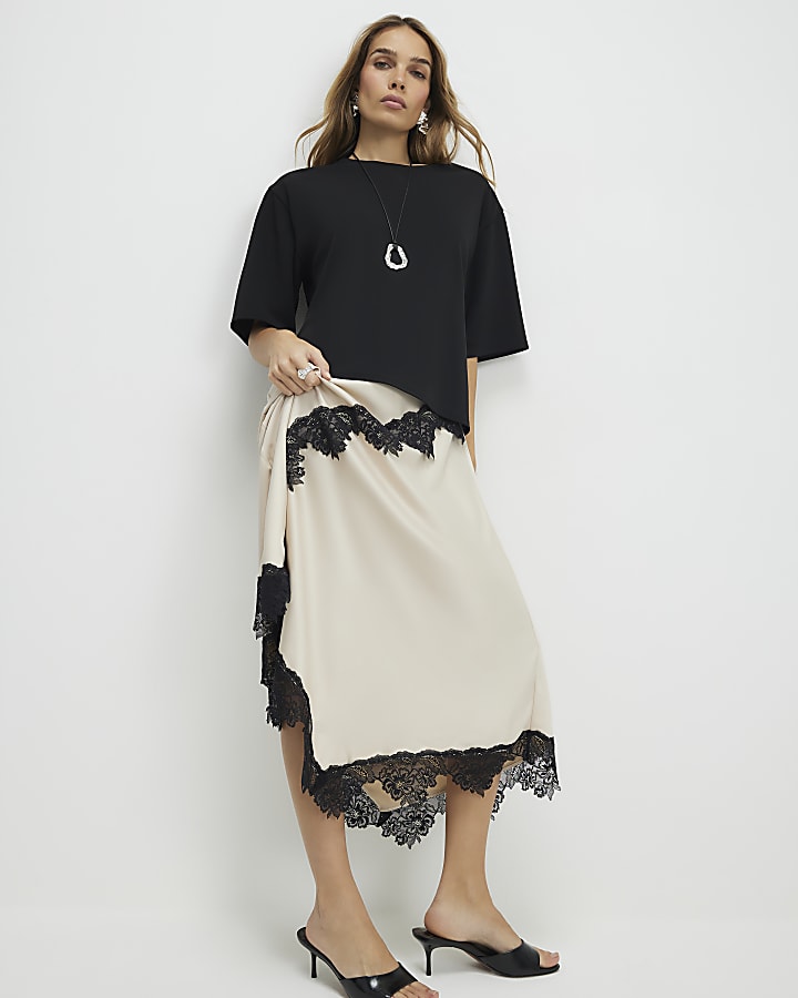 Cream Lace Hybrid T-Shirt Maxi Dress