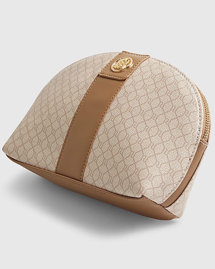 Beige Stripe Monogram Makeup Pouch