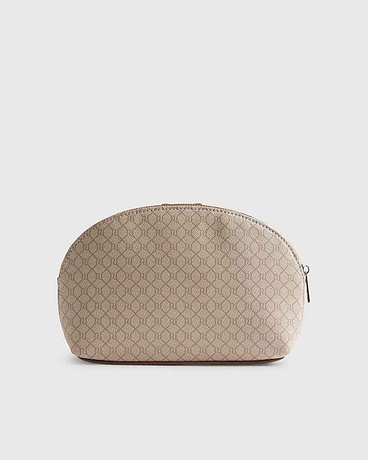 Beige Stripe Monogram Makeup Pouch
