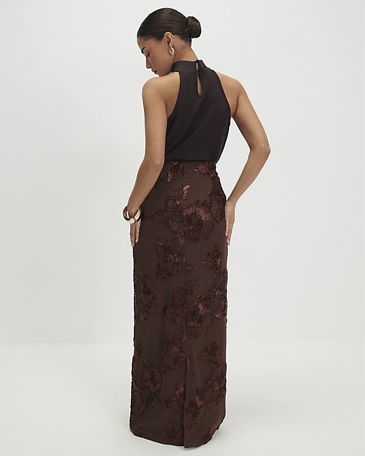 Petite Brown Cornelli Maxi Skirt