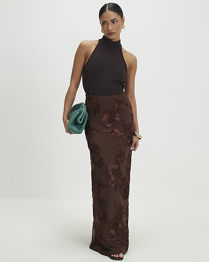 Petite Brown Cornelli Maxi Skirt